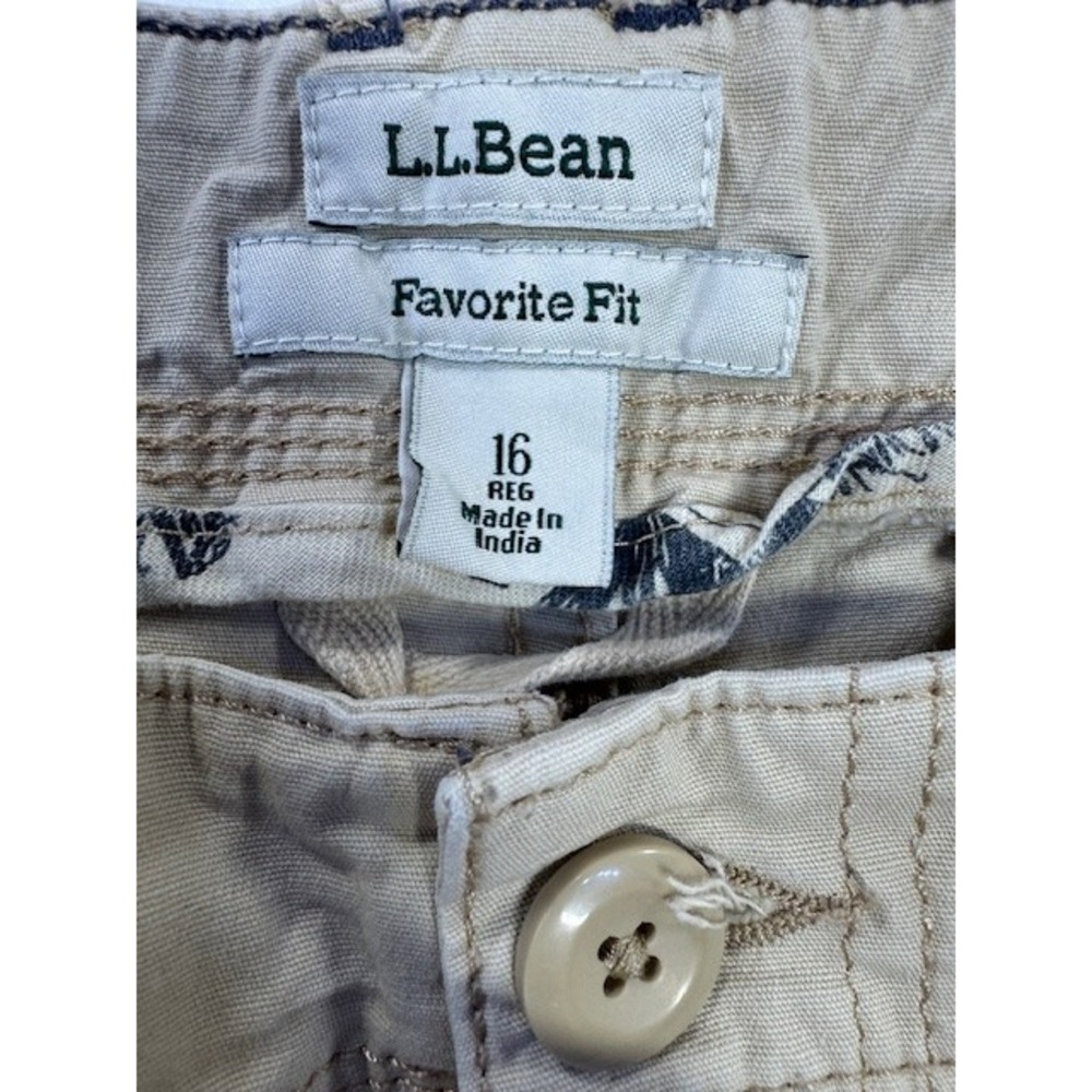 LL Bean Cargo Pants Womens 16 Tan Favorite Fit Stretch Utility Fly Fishing Print - Picture 5 of 16